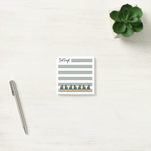 Salbeigrün | Liniert | Kaktus im Topf - Post-it Klebezettel (Büro)