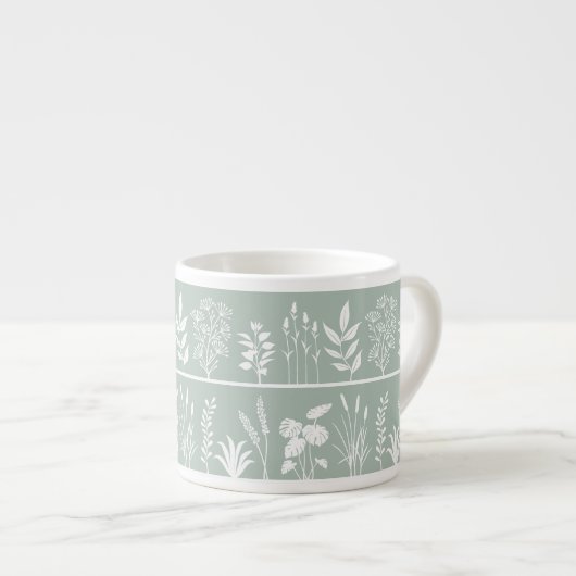 Salbeigrün Minimalistischer Botanischer Silhouette Espressotasse (Vorderseite Rechts)
