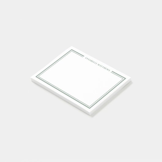 Salbeigrün minimalistisches Monogramm Post-it Klebezettel (angewinkelt)