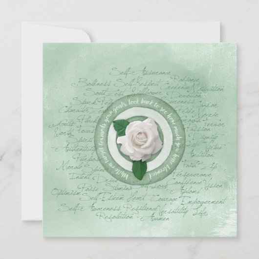 Salbeigrün mit Weißer Rose Ermutigungszitat (Vorderseite)