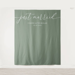 Salbeigrün Moderne Elegante Gerade Getraute Hochze Wandteppich