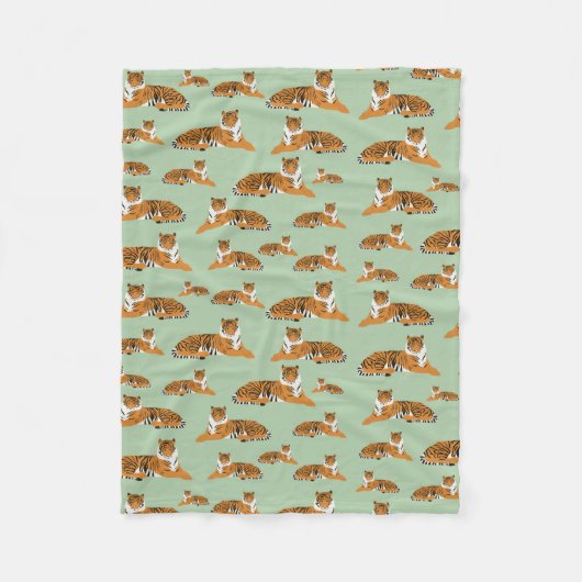 Salbeigrün Orange Dschungel Tiger Tier Muster Fleecedecke (Vorderseite)