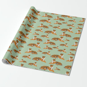 Salbeigrün Orange Dschungel Tiger Tier Muster Geschenkpapier