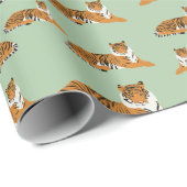 Salbeigrün Orange Dschungel Tiger Tier Muster Geschenkpapier (Rolleneckpunkt)