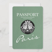 Salbeigrün Paris Reisepass Save The Date (Vorderseite)