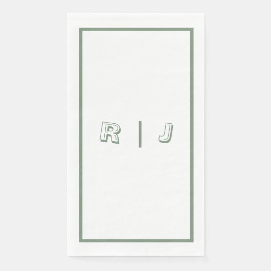 Salbeigrün Retro Monogramm Anfangsbuchstaben Weiße Serviette (Vorderseite)