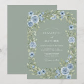 Salbeigrün Staubblau Botanische Hochzeit Einladung (Vorne/Hinten)