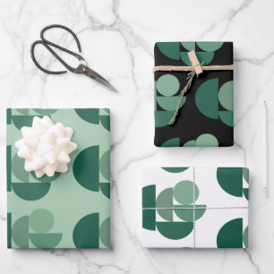 Salbeigrün stilvolle geometrische Formen Muster Geschenkpapier Set