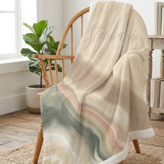 Salbeigrün und Beige Abstrakte Wasserfarbe Name Sherpadecke