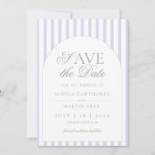 Salbeigrün und blau gestreift elegant klassisch save the date (Vorderseite)