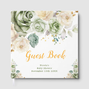 Salbeigrün und cremefarbene florale Babyparty Gästebuch