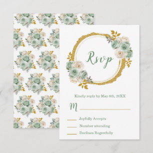 Salbeigrün und Gold Elegante Blumen Sweet Sixteen RSVP Karte