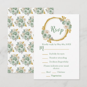Salbeigrün und Gold Elegante Blumen Sweet Sixteen RSVP Karte
