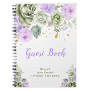 Salbeigrün und lila florale Babyparty-Gästeliste Notizblock