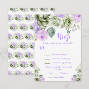 Salbeigrün und lila florale Sweet Sixteen RSVP Karte