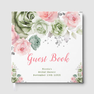 Salbeigrün und rosa florale Brautparty Gästebuch