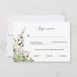 Salbeigrün und rosa Laternen-Eukalyptus-Blumen RSVP Karte