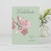 Salbeigrün und rosa Orchidee Einladung (Stehend Vorderseite)