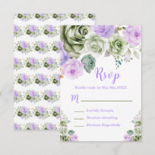 Salbeigrün und violette Blumen Sweet Sixteen RSVP Karte