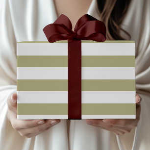 Salbeigrün und Weiße breite horizontale Streifen Geschenkpapier