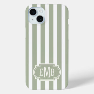 Salbeigrün und weiße monogrammierte Streifen Case-Mate iPhone Hülle