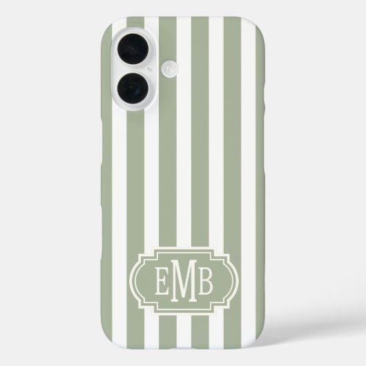 Salbeigrün und weiße monogrammierte Streifen Case-Mate iPhone Hülle (Rückseite)