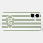 Salbeigrün und weiße monogrammierte Streifen Case-Mate iPhone Hülle (Rückseite (Horizontal))
