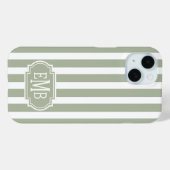 Salbeigrün und weiße monogrammierte Streifen Case-Mate iPhone Hülle (Rückseite (Horizontal))