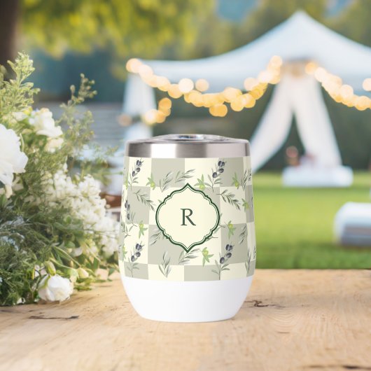 Salbeigrün Wasserfarbe Chic Oliven Muster Monogram (Hochzeit (gedreht))