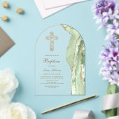 Salbeigrüne Achat-Taufe Acryleinladungen (Insitu (Hochzeit))