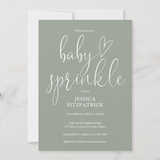 Salbeigrüne All-in-One-QR-Code-Baby-Sprinkle-Party Einladung (Vorderseite)