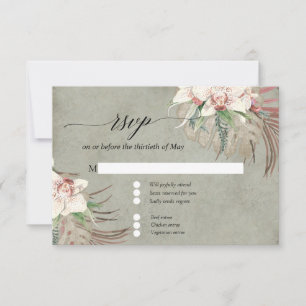 Salbeigrüne Aquarell-Blumen-Tropische Blätter RSVP Karte