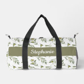 Salbeigrüne Aquarell-Oliven-Monogramm Duffle Bag (Vorderseite)