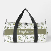 Salbeigrüne Aquarell-Oliven-Monogramm Duffle Bag (Rückseite)