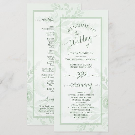 Salbeigrüne Aquarell-Pfingstrosen Elegante Boho-Ho Programm (Vorne/Hinten)