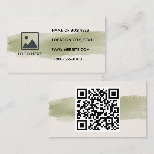 Salbeigrüne Aquarell-QR-Code-Visitenkarte Visitenkarte (Vorne/Hinten)