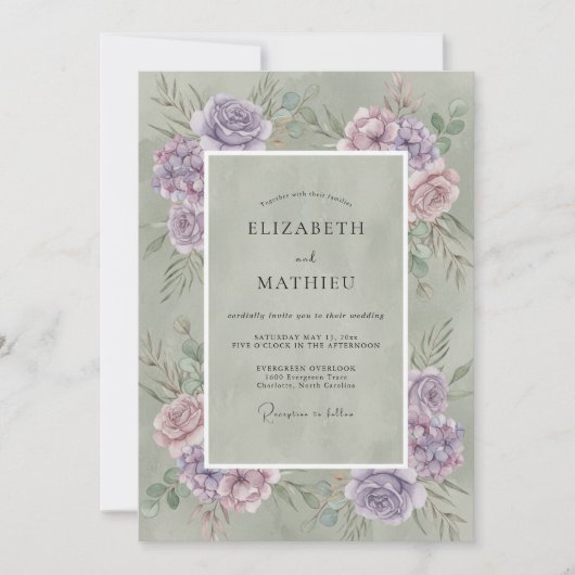 Salbeigrüne Aquarell-Rustikal-Hochzeit Einladung (Vorderseite)