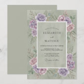 Salbeigrüne Aquarell-Rustikal-Hochzeit Einladung (Vorne/Hinten)