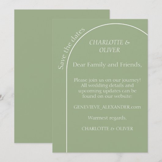 Salbeigrüne Arch Minimalist Save The Date Flachkar (Vorne/Hinten)