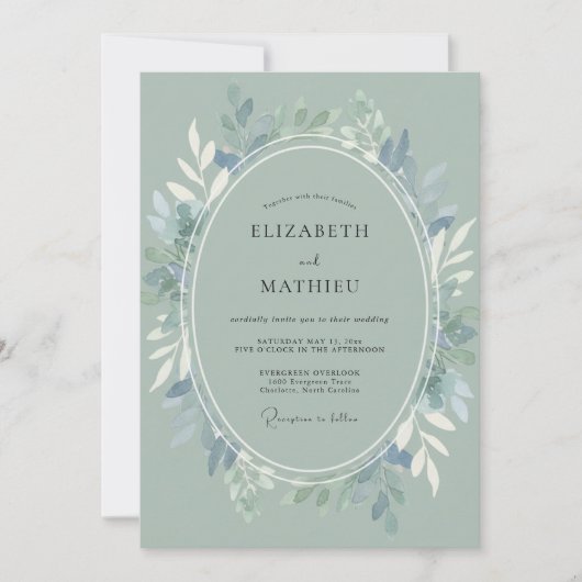 Salbeigrüne arktische Winterhochzeit Einladung (Vorderseite)