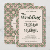 Salbeigrüne Art Deco Hochzeitseinladung QR Code Einladung (Vorne/Hinten)