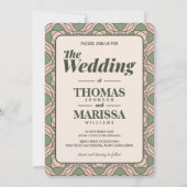 Salbeigrüne Art Deco Hochzeitseinladung QR Code Einladung (Vorderseite)