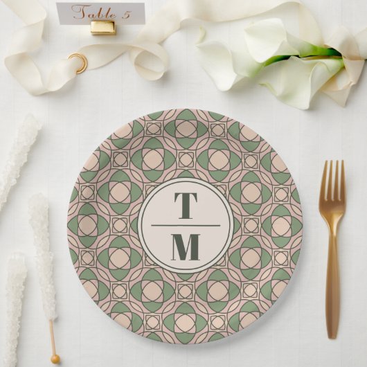 Salbeigrüne Art Deco Hochzeitspapierteller Pappteller (Hochzeit)