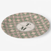 Salbeigrüne Art Deco Hochzeitspapierteller Pappteller (Schrägansicht)