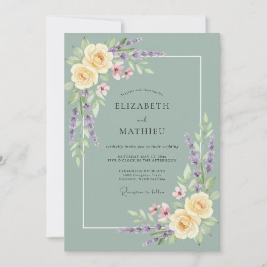 Salbeigrüne atemberaubende Lavendel-Hochzeit Einladung (Vorderseite)