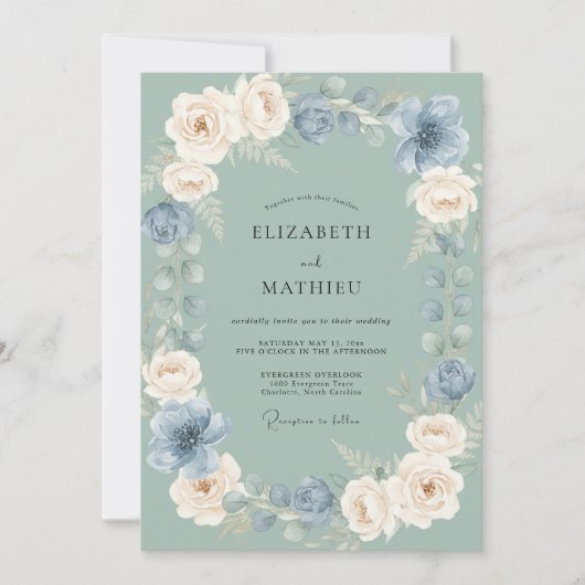 Salbeigrüne Ätherische Anemonen Hochzeit Einladung (Vorderseite)