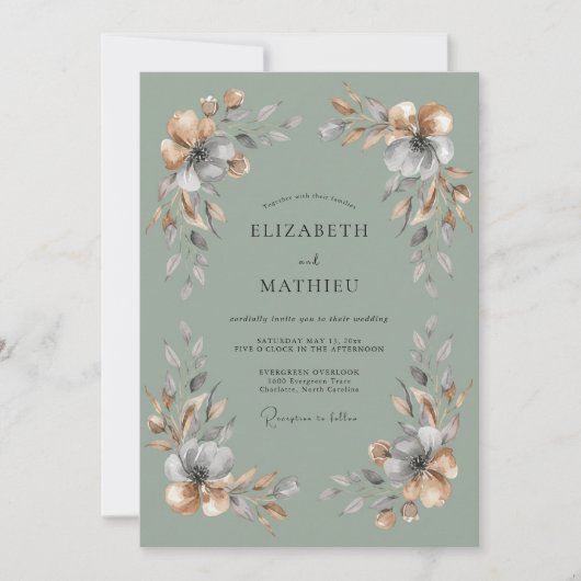 Salbeigrüne Ätherische Boho-Hochzeit Einladung (Vorderseite)