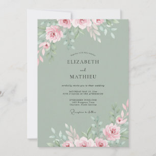 Salbeigrüne Ätherische Rosenhochzeit Einladung