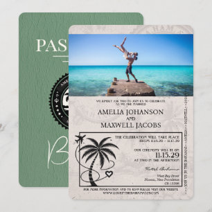 Salbeigrüne Bahamas Reisepass Hochzeitseinladung Einladung