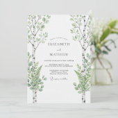 Salbeigrüne Birkenwald-Hochzeit Einladung (Stehend Vorderseite)